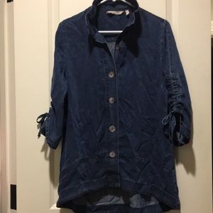 Soft Surroundings women Button Down chambray Shacket 3/4 ruched sleeves size XS